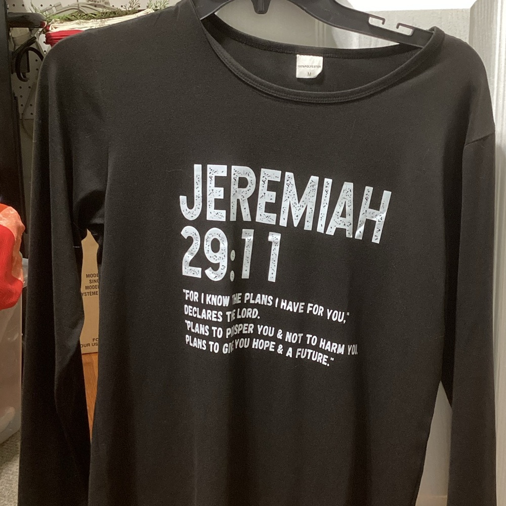 Black Long Sleeve Shirt with Jeremiah 29:11 Print
